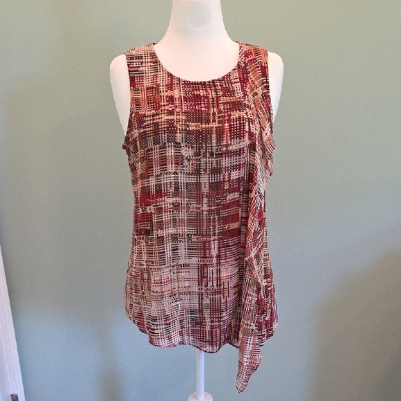 White House Black Market Asymmetrical Ruffled Tank Top Brown And Tan Size M - Picture 3 of 11